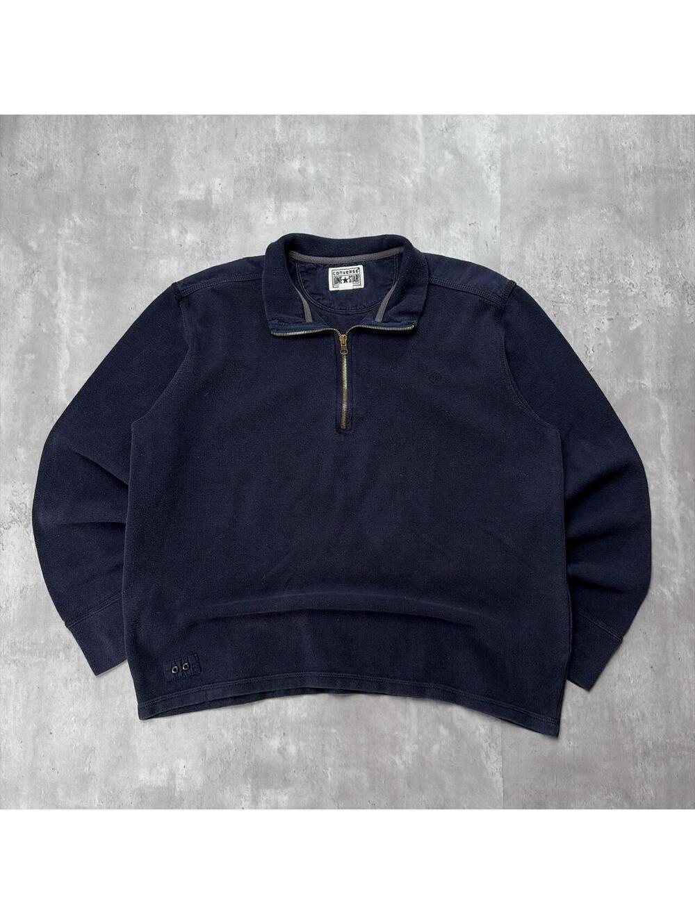 Y2K Navy Converse Grunge Gothic Quarter Zip Sweater